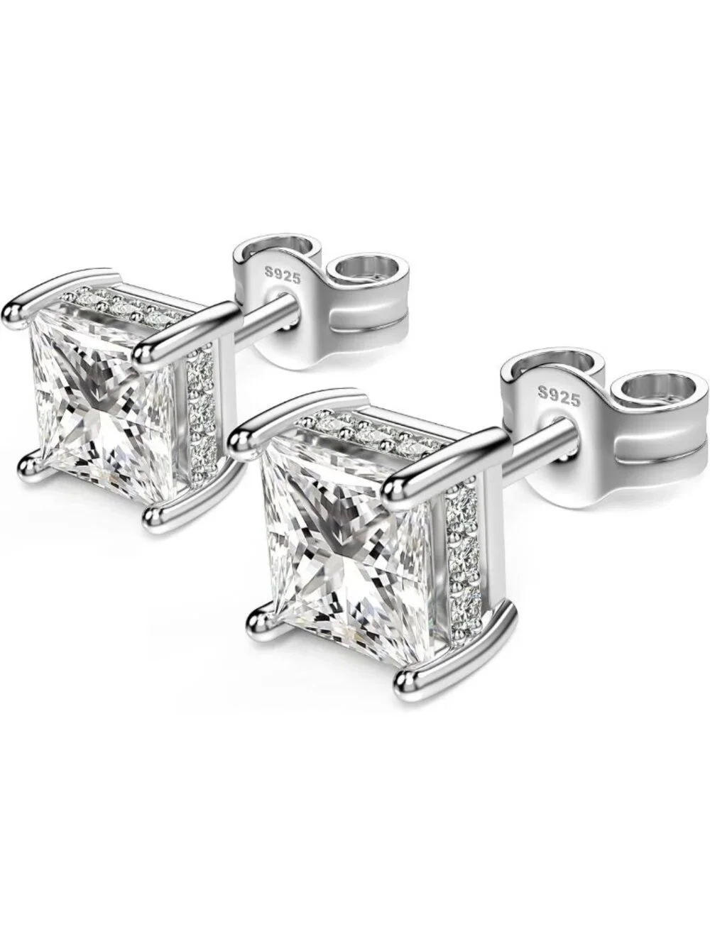 Elegant Princess Cut Cubic Zirconia Stud Earrings for Him & Her - Unisex Jewelry